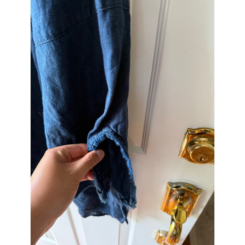 J. Jill Love Linen | Dark Blue Frayed Hem Bohemian Summer Flowy Top Size 3X - Picture 6 of 10